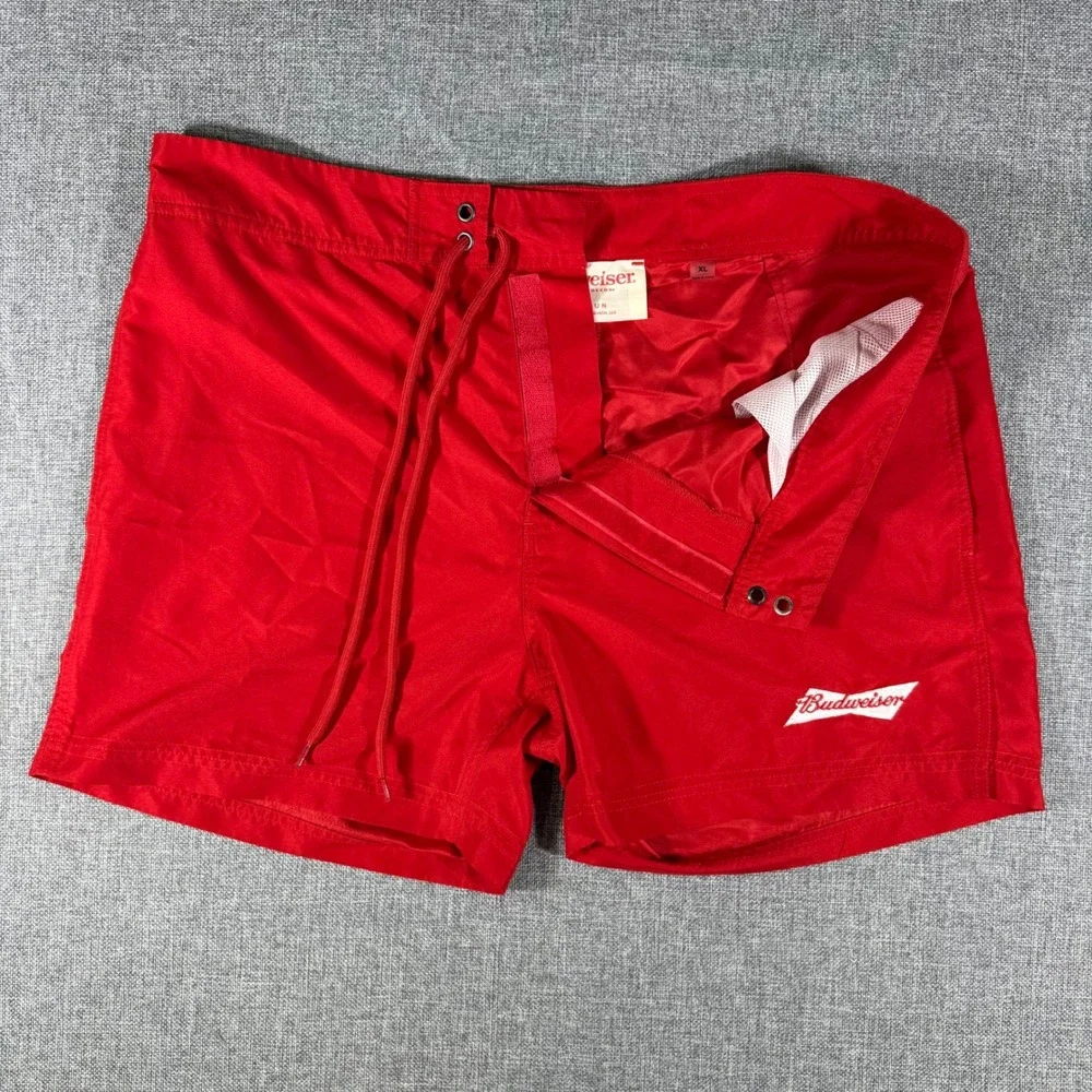 PacSun Budweiser Swim Trunks Mens XL Red Board Shorts Beer Americana Retro